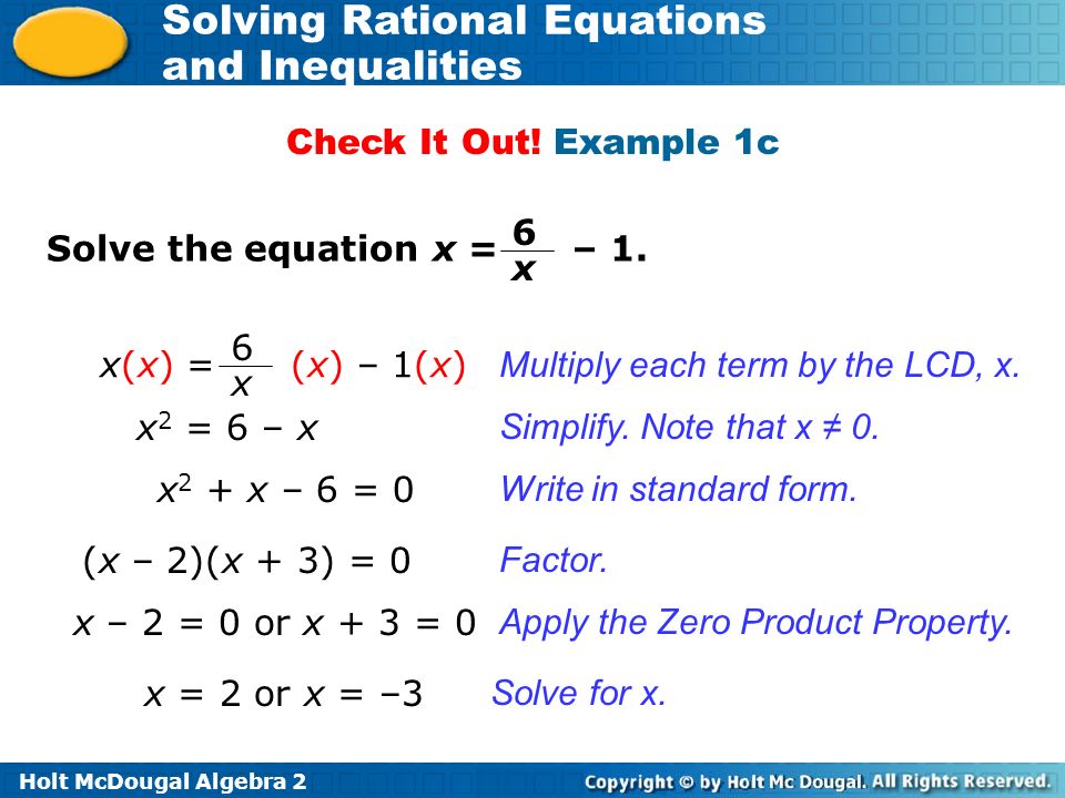 Holt Mcdougal Algebra 2 Solving Rational Equations And Holt Mcdougal Algebra 2 Solving Rational Equations And Inequalities Check It Out