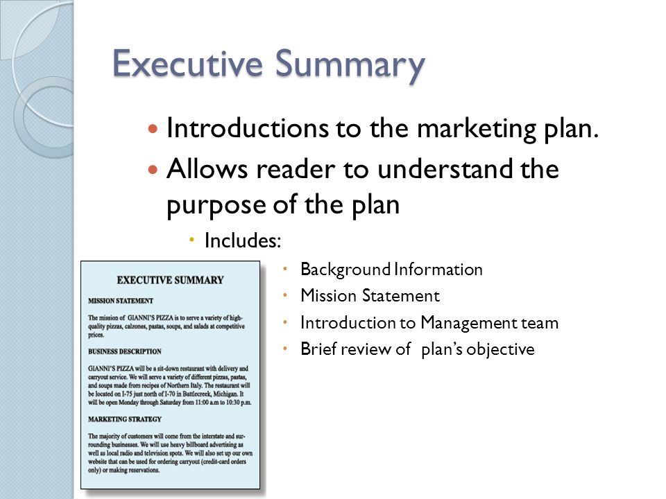 executive summary marketing plan