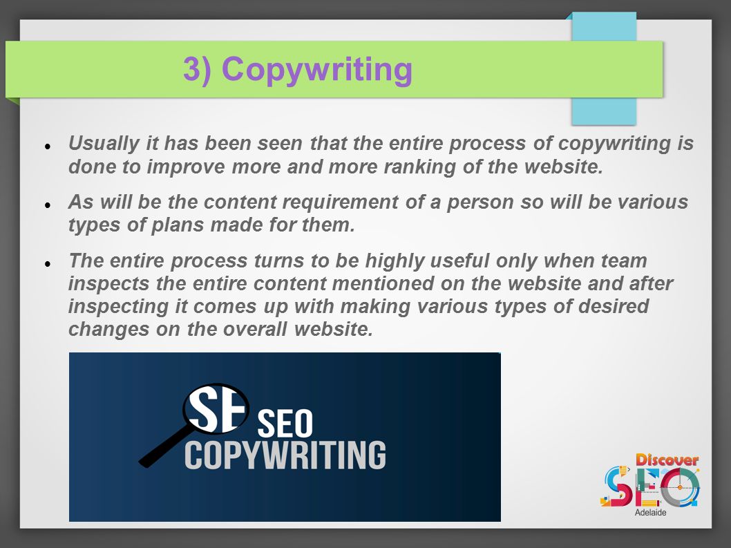 3) Copywriting Usually it has been seen that the entire process of copywriting is done to improve more and more ranking of the website.