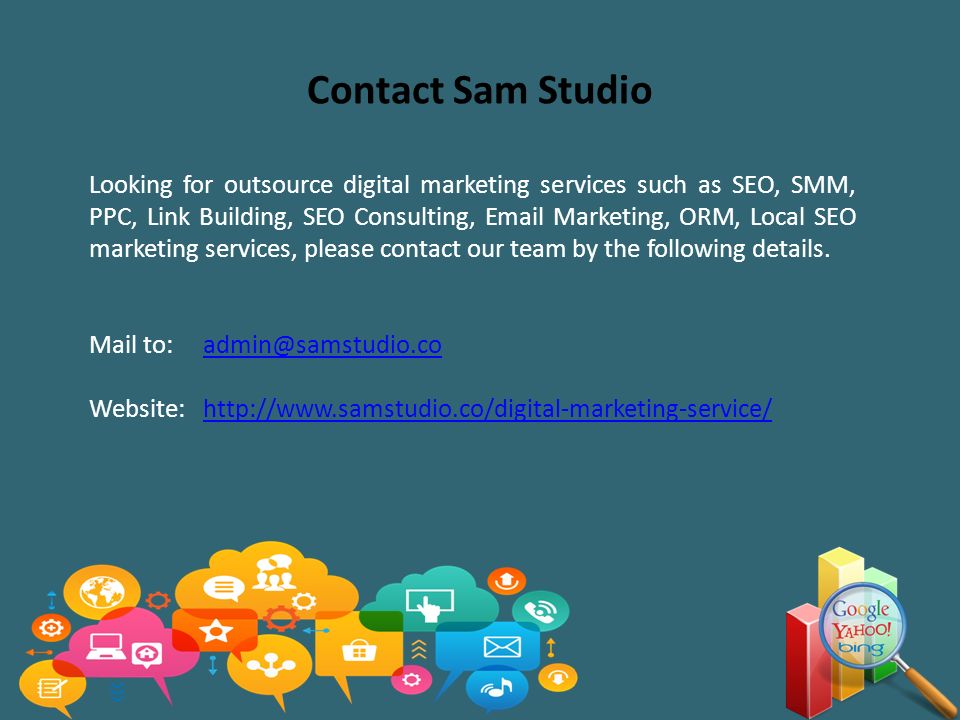 Contact Sam Studio Looking for outsource digital marketing services such as SEO, SMM, PPC, Link Building, SEO Consulting,  Marketing, ORM, Local SEO marketing services, please contact our team by the following details.