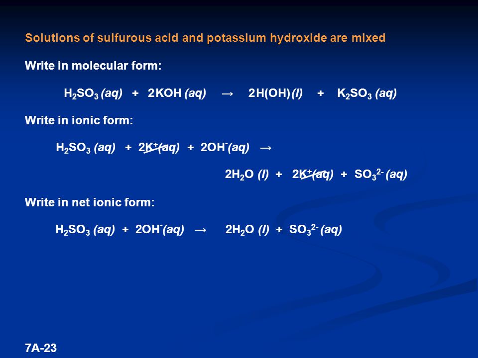 sulfurous, solutions of sulfurous acid and potassium hydroxide are