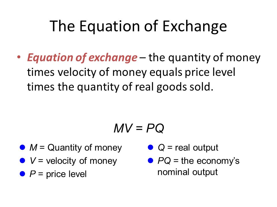 The Role Of Money In Macro Economy Chapter Ppt Download The Equation Of Exchange Quantity Money Times Velocity