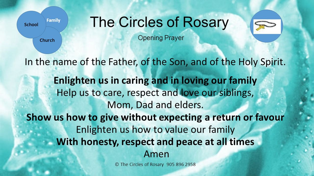 The Circles of Rosary Opening Prayer In the name of the Father, of the Son, and of the Holy Spirit.