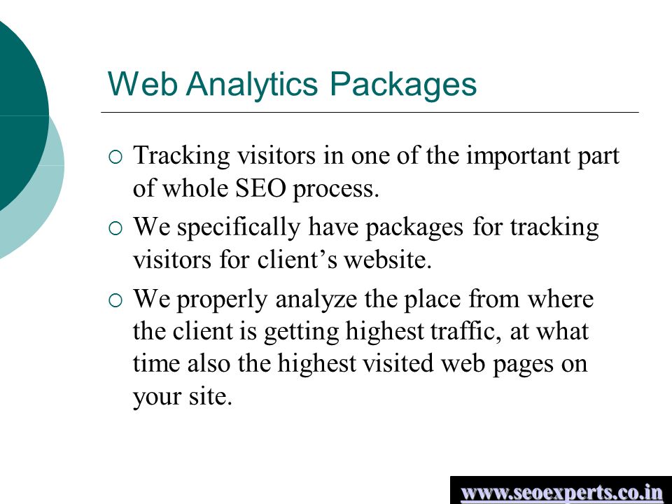 Web Analytics Packages  Tracking visitors in one of the important part of whole SEO process.