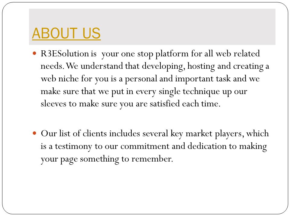 ABOUT US R3ESolution is your one stop platform for all web related needs.