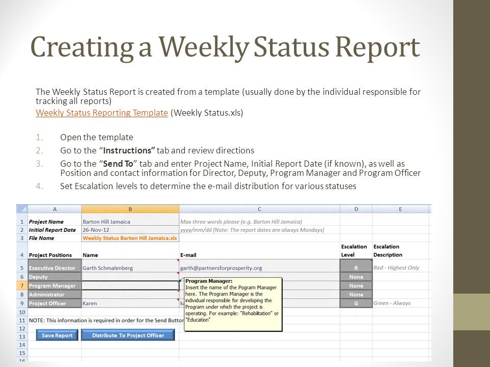 weekly status reporting
