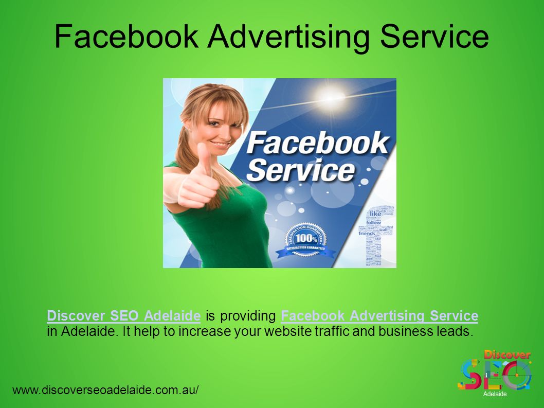 Facebook Advertising Service Discover SEO AdelaideDiscover SEO Adelaide is providing Facebook Advertising Service in Adelaide.