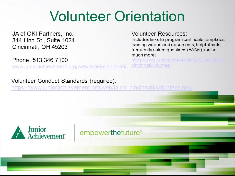 volunteer orientation ja of oki partners, inc. 344 linn st., suite volunteer orientation ja of oki partners, inc. 344 linn st., suite, Presentation templates