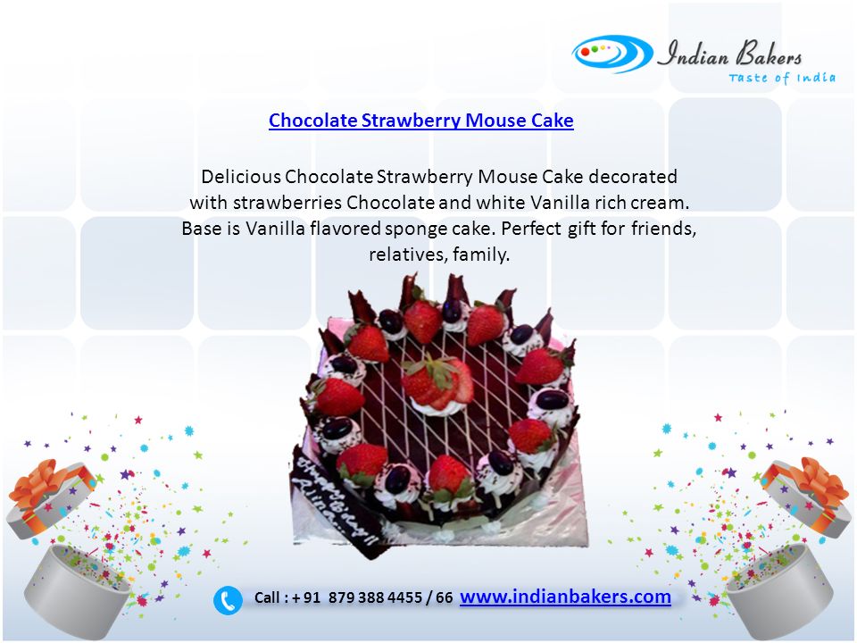 Chocolate Strawberry Mouse Cake Delicious Chocolate Strawberry Mouse Cake decorated with strawberries Chocolate and white Vanilla rich cream.