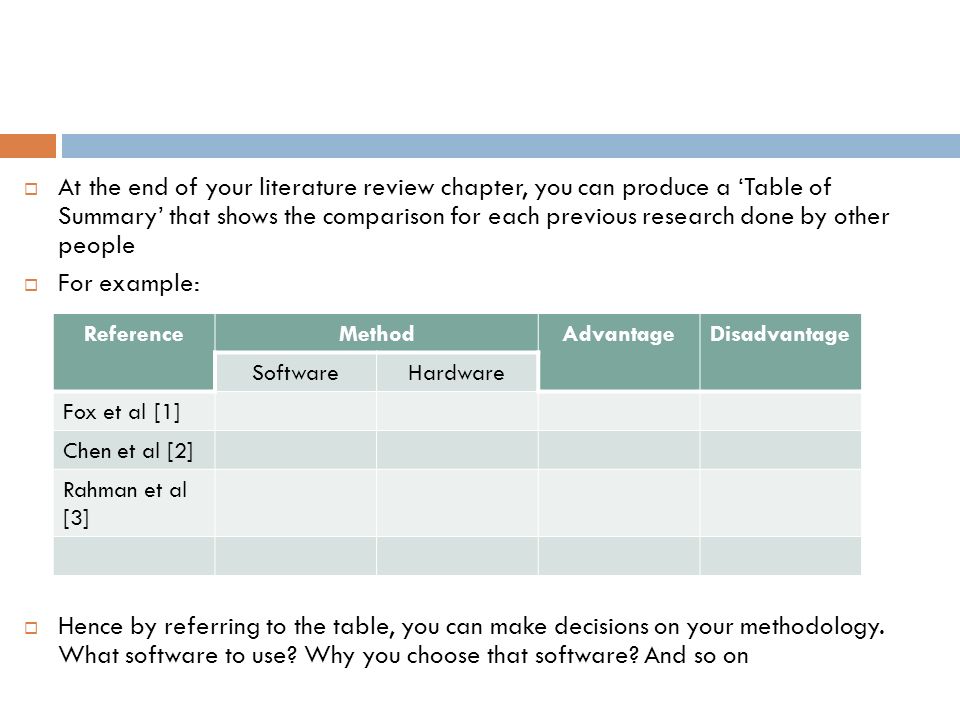Literature Review Summary Table
