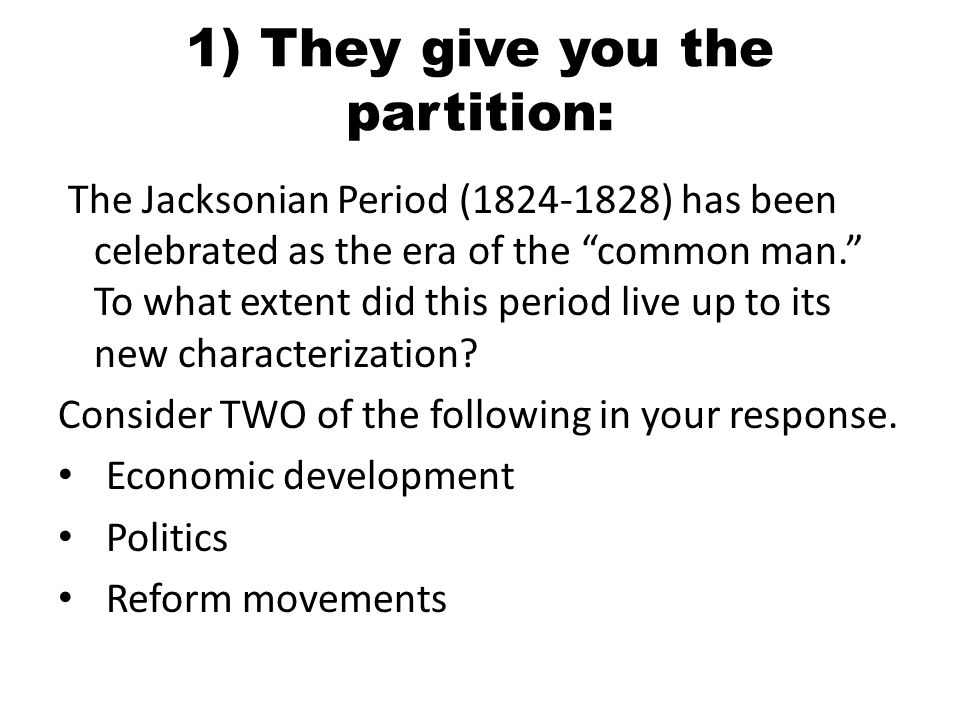 charts and partitions two goals identify the type of question reform charts jacksonian