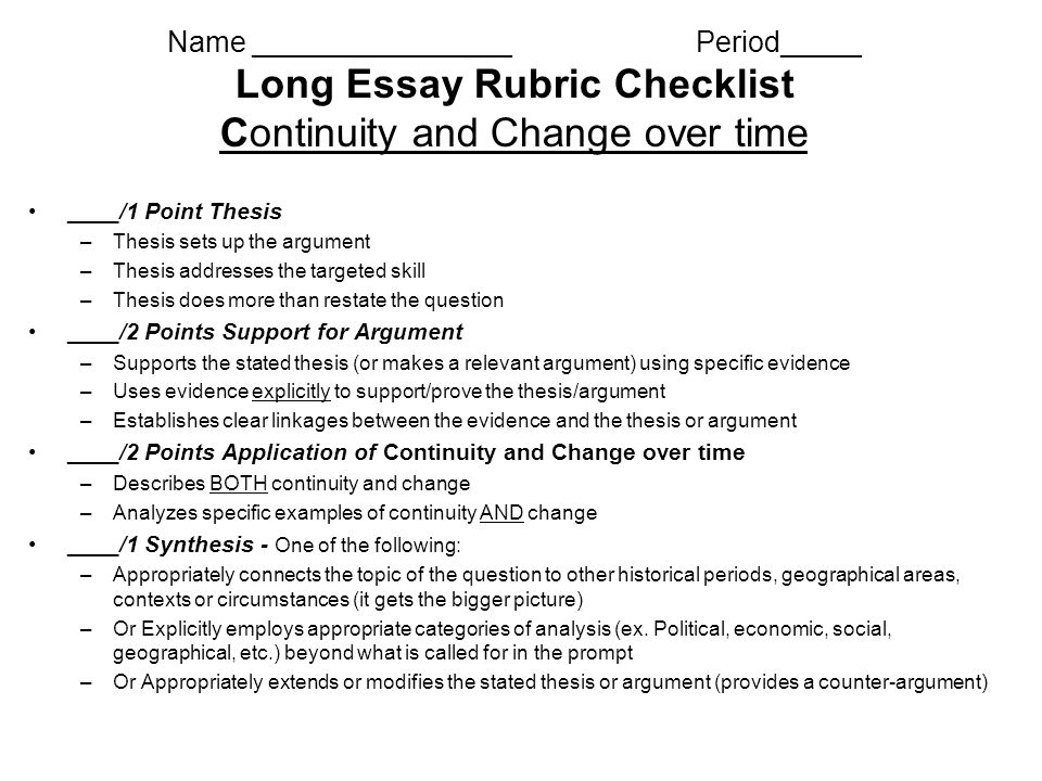 rubric for change over time essay rubric for change over time essay