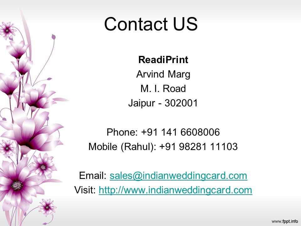 Contact US ReadiPrint Arvind Marg M. I.