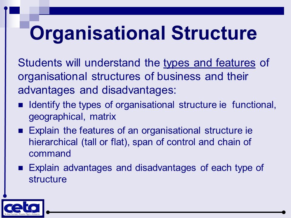 features and types of organisational structures Flat organisational structure this article is about flat organisational structures, to learn about other types of organisational structure. features and types of organisational structures Flat organisational structure this article is about flat organisational structures, to learn about other types of organisational structure.