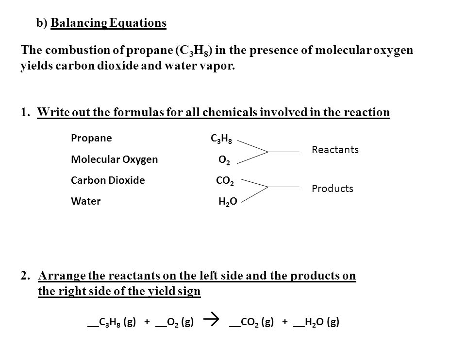 Chemical Reactions I Formulas A Formula Represents The B Balancing Equations The Combustion Of Propane C 3 H 8 In