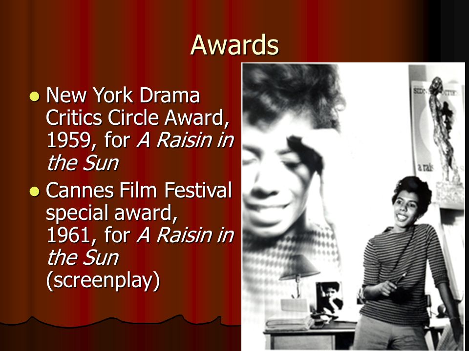 an analysis of the themes presented in a raisin in the sun by lorraine hansberry A raisin in the sun is a play by lorraine hansberry that debuted on broadway in 1959 the title comes from the poem harlem (also known as a dream deferred) by langston hughes the story tells of a black family's experiences in the washington park subdivision of chicago's woodlawn neighborhood as they attempt to better themselves with an. an analysis of the themes presented in a raisin in the sun by lorraine hansberry A raisin in the sun is a play by lorraine hansberry that debuted on broadway in 1959 the title comes from the poem harlem (also known as a dream deferred) by langston hughes the story tells of a black family's experiences in the washington park subdivision of chicago's woodlawn neighborhood as they attempt to better themselves with an.