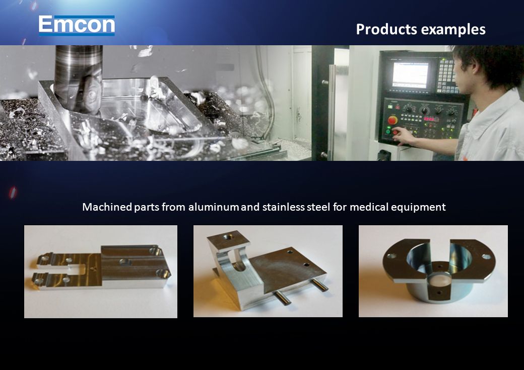 Machined parts from aluminum and stainless steel for medical equipment Products examples