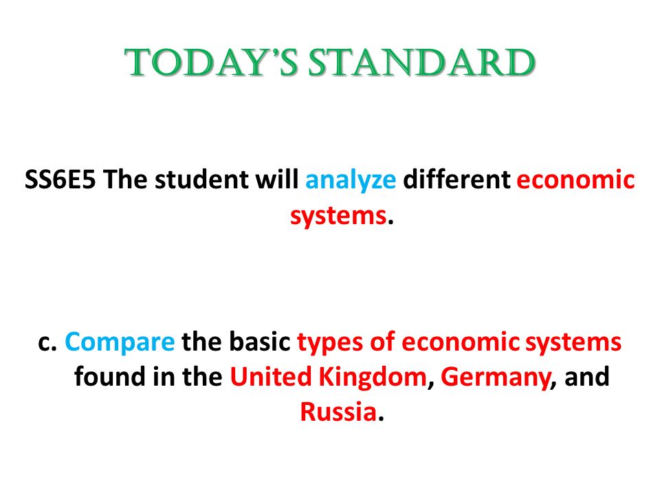 Today’s Standard SS6E5 The student will analyze different economic systems.