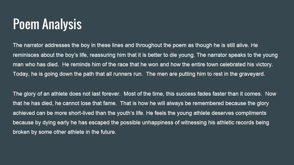 to an athlete dying young analysis