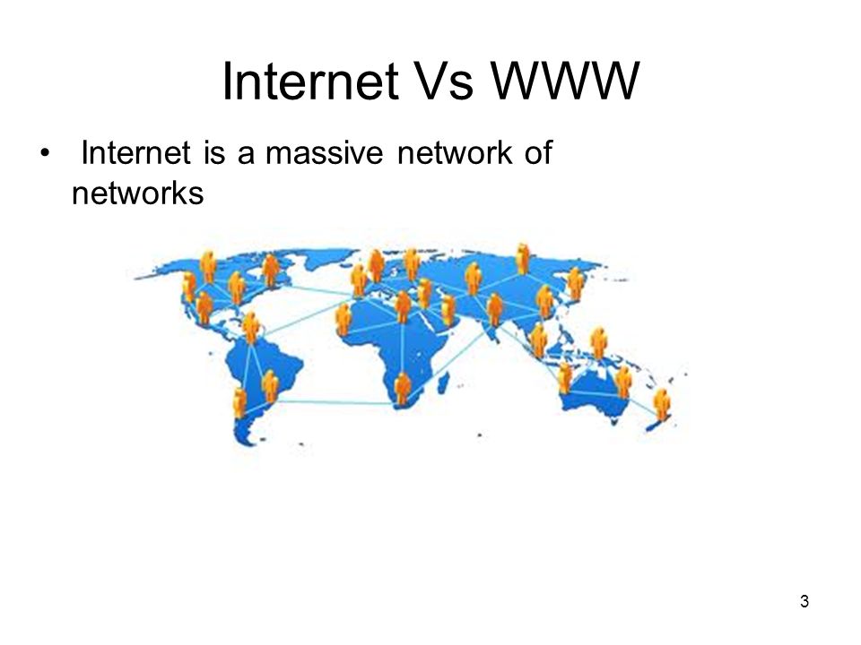 3 Internet Vs WWW Internet is a massive network of networks