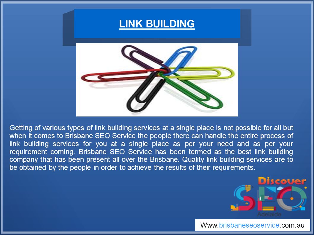 LINK BUILDING Getting of various types of link building services at a single place is not possible for all but when it comes to Brisbane SEO Service the people there can handle the entire process of link building services for you at a single place as per your need and as per your requirement coming.