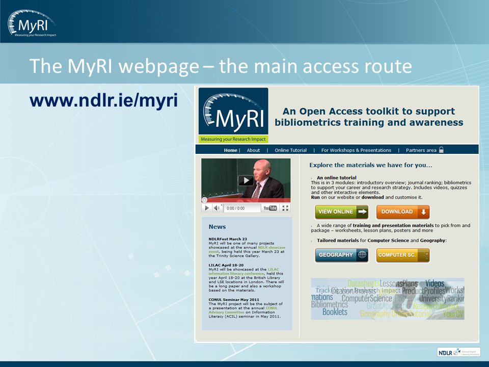 The MyRI webpage – the main access route