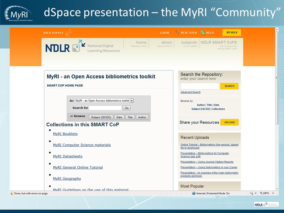 dSpace presentation – the MyRI Community