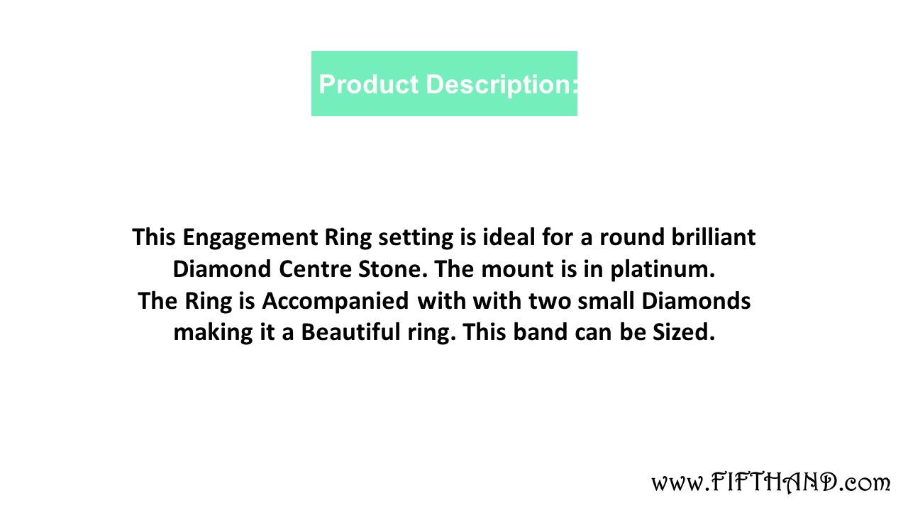 Product Description: This Engagement Ring setting is ideal for a round brilliant Diamond Centre Stone.