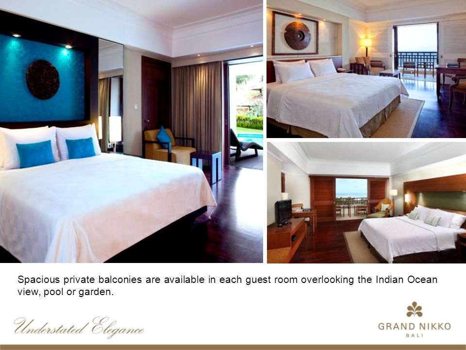 Spacious private balconies are available in each guest room overlooking the Indian Ocean view, pool or garden.