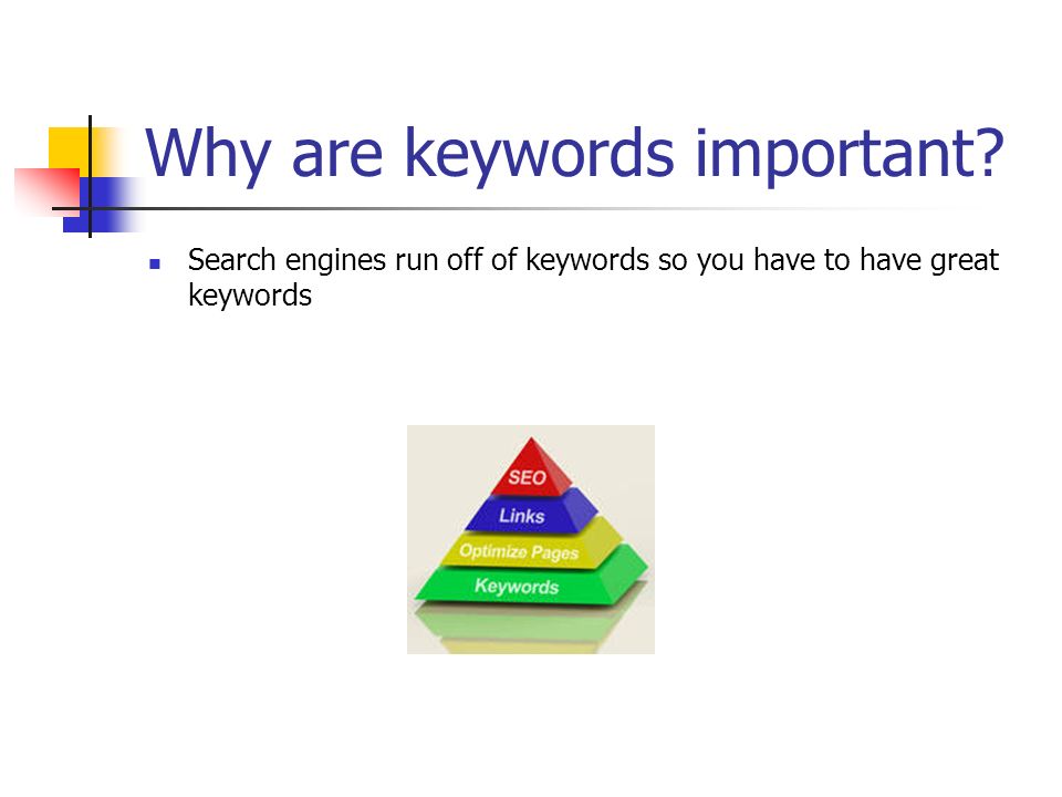 Why are keywords important Search engines run off of keywords so you have to have great keywords