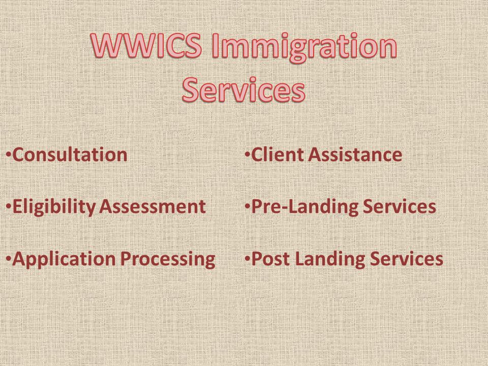 Consultation Eligibility Assessment Application Processing Client Assistance Pre-Landing Services Post Landing Services