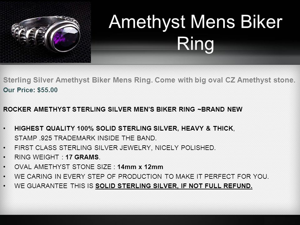 Amethyst Mens Biker Ring Sterling Silver Amethyst Biker Mens Ring.