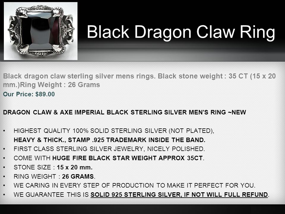 Black Dragon Claw Ring Black dragon claw sterling silver mens rings.