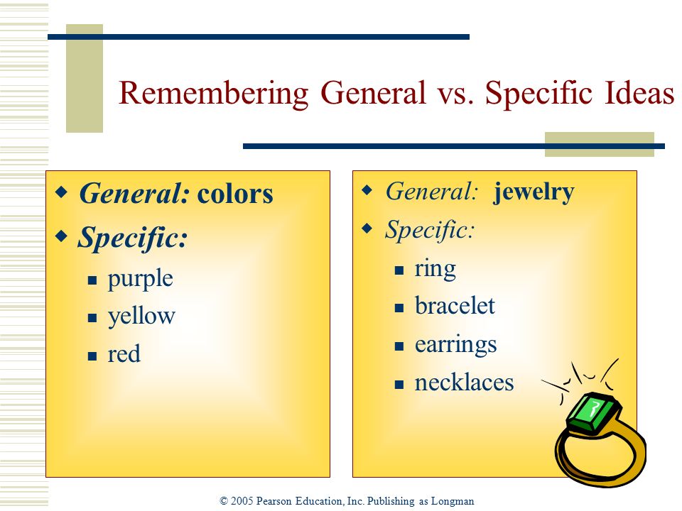 © 2005 Pearson Education, Inc. Publishing as Longman Remembering General vs.
