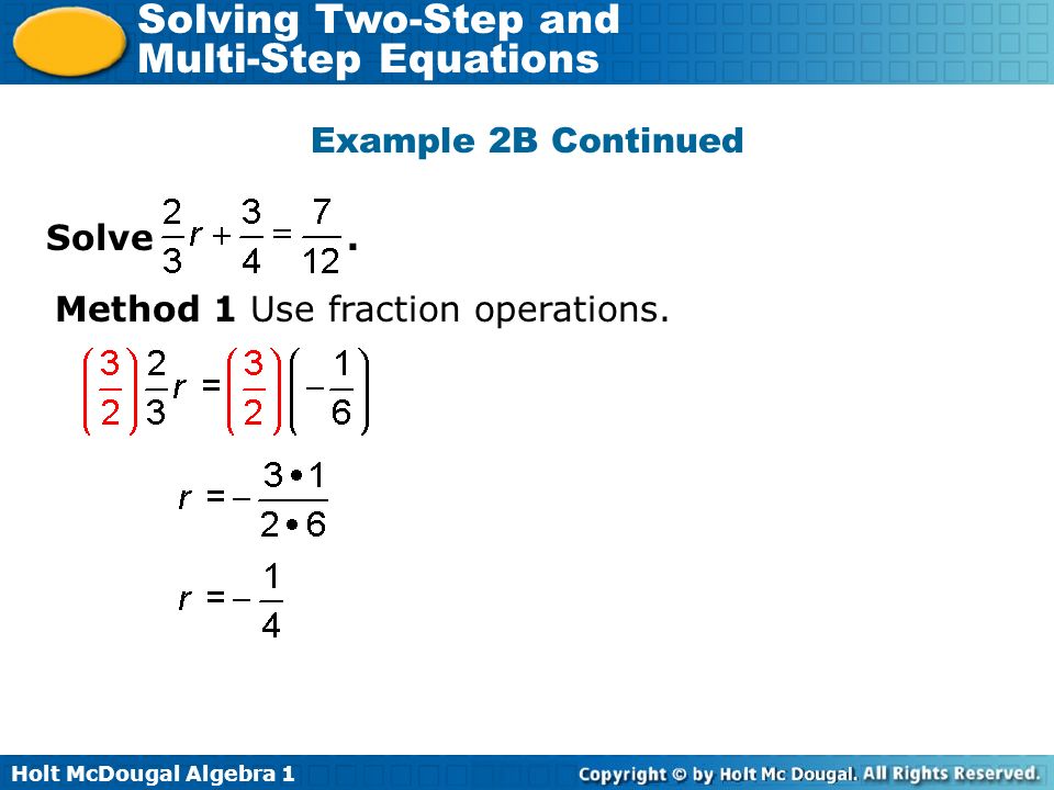 Holt Mcdougal Algebra 1 Solving Two Step And Multi Equations Holt Mcdougal Algebra 1 Solving Two Step And Multi Equations Solve