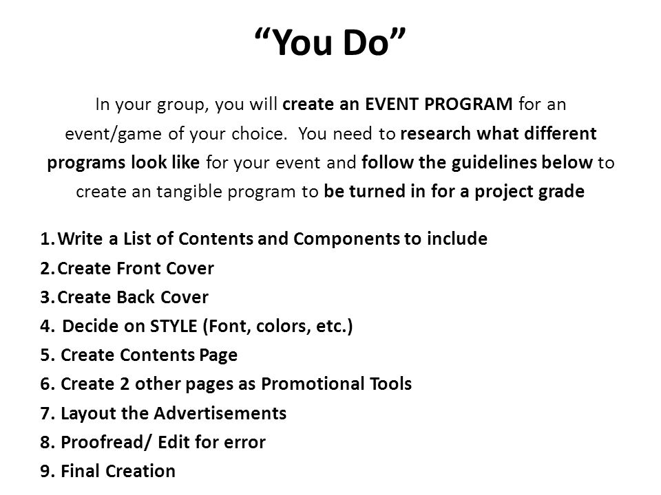 how to create an event program