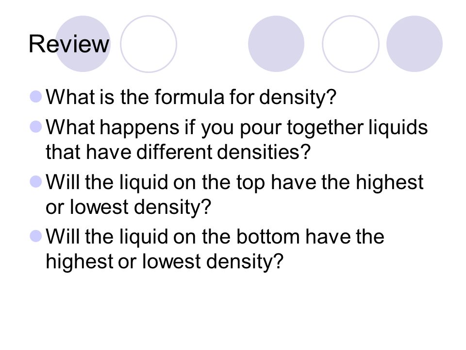 Review What is the formula for density.