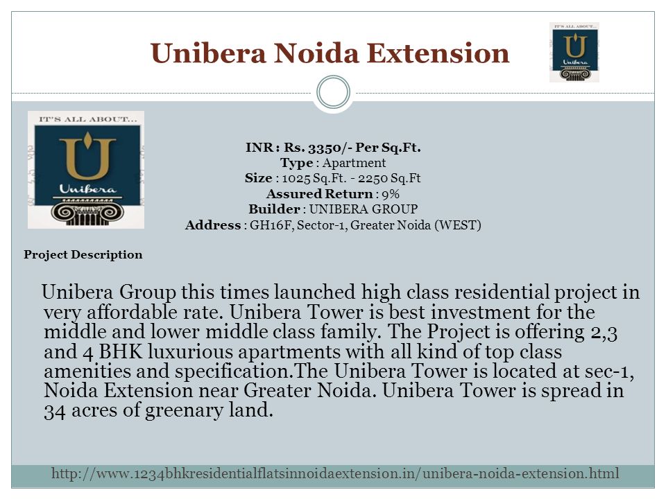 Unibera Noida Extension INR : Rs. 3350/- Per Sq.Ft.