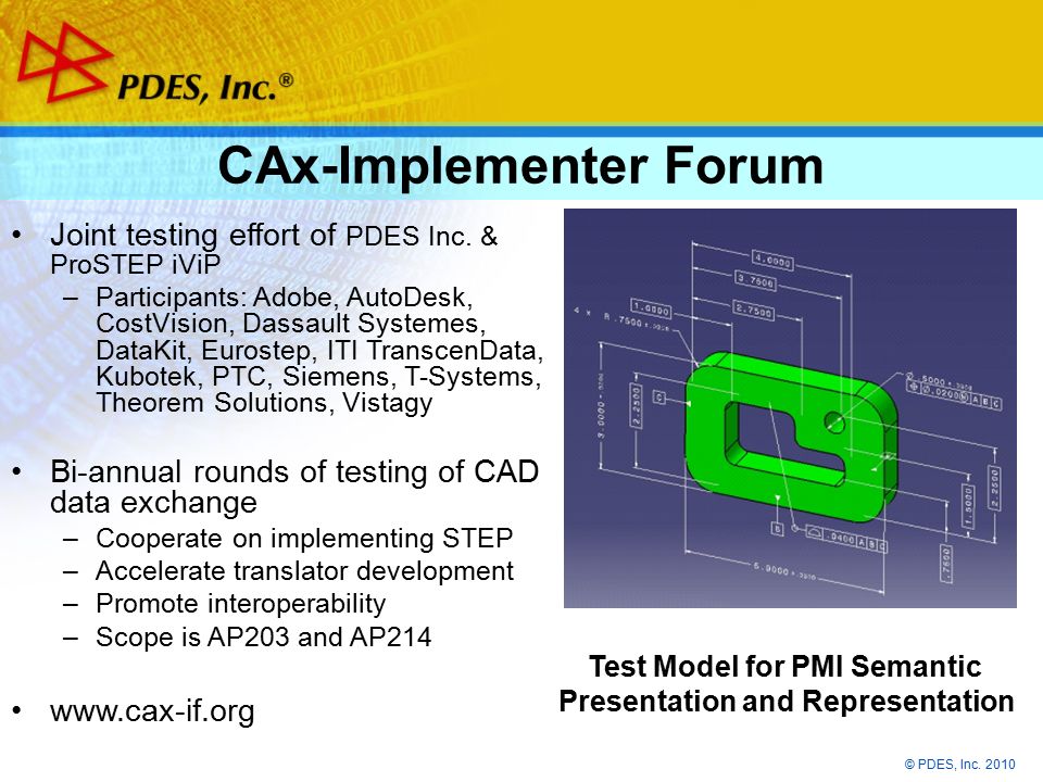 © PDES, Inc CAx-Implementer Forum Joint testing effort of PDES Inc.