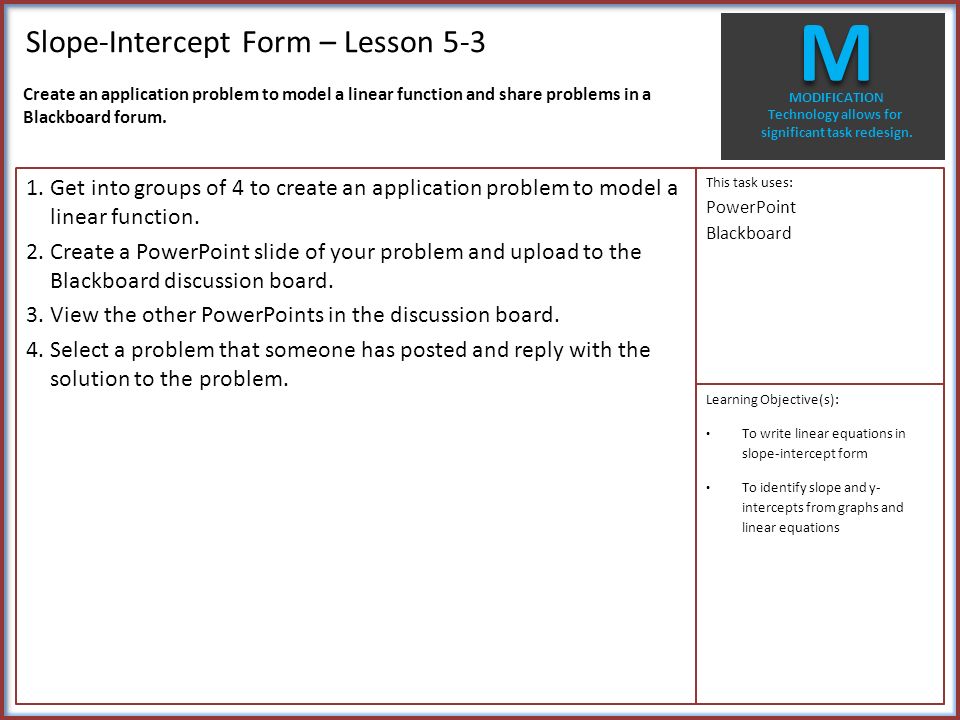 Impact Samr Cover Sheet Task Overviewlearning Objective S 4 Slope Intercept