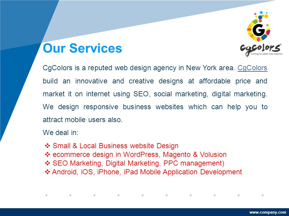 Our Services CgColors is a reputed web design agency in New York area.
