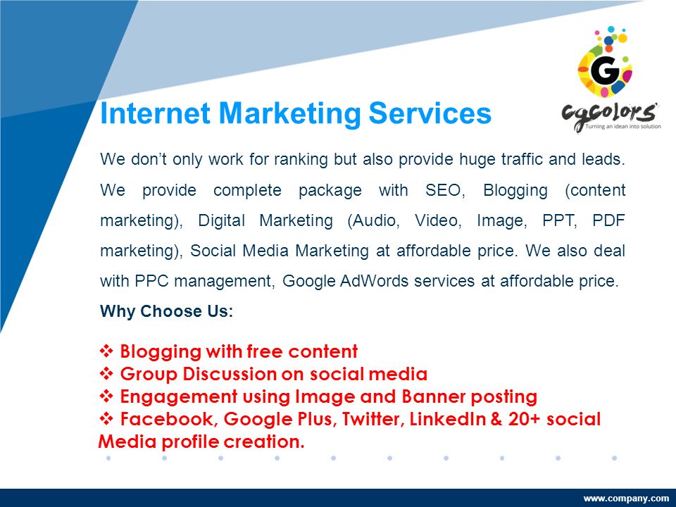 Internet Marketing Services We don’t only work for ranking but also provide huge traffic and leads.