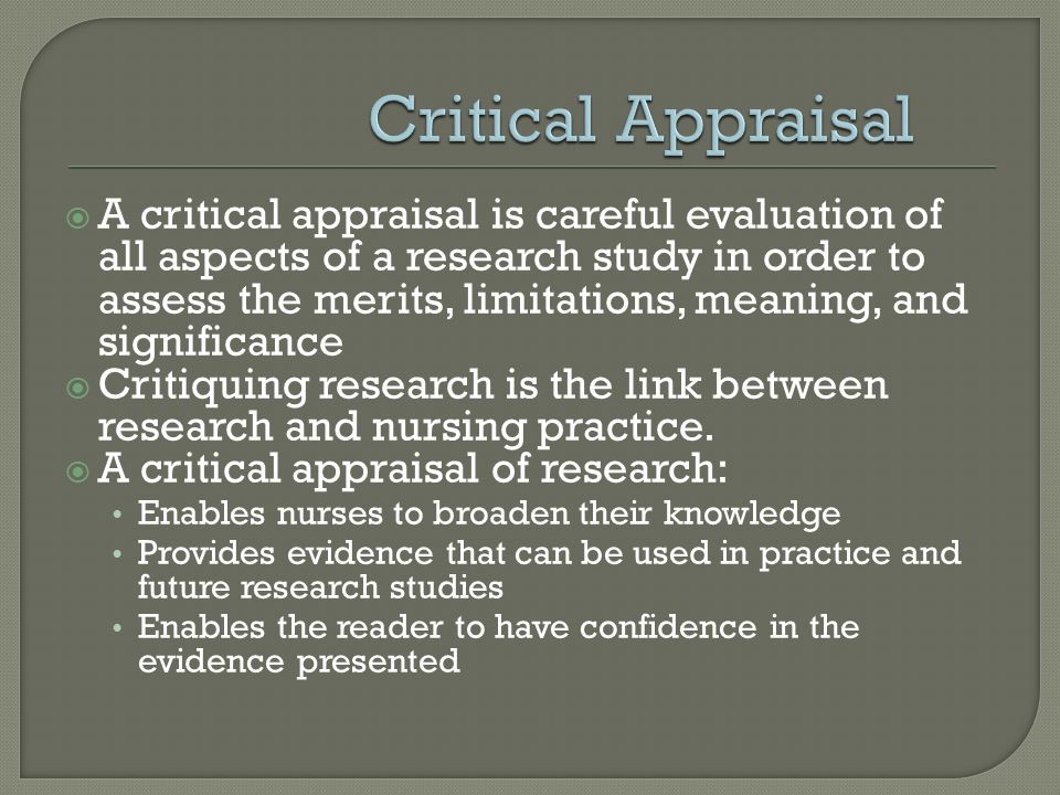 critical research appraisal Critical appraisal of research evidence a guide from the ontario public health libraries association. critical research appraisal Critical appraisal of research evidence a guide from the ontario public health libraries association.