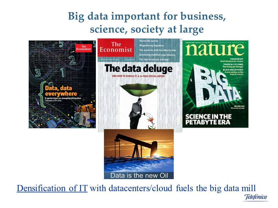 Additional applications Big data important for business, science, society at large Densification of IT with datacenters/cloud fuels the big data mill