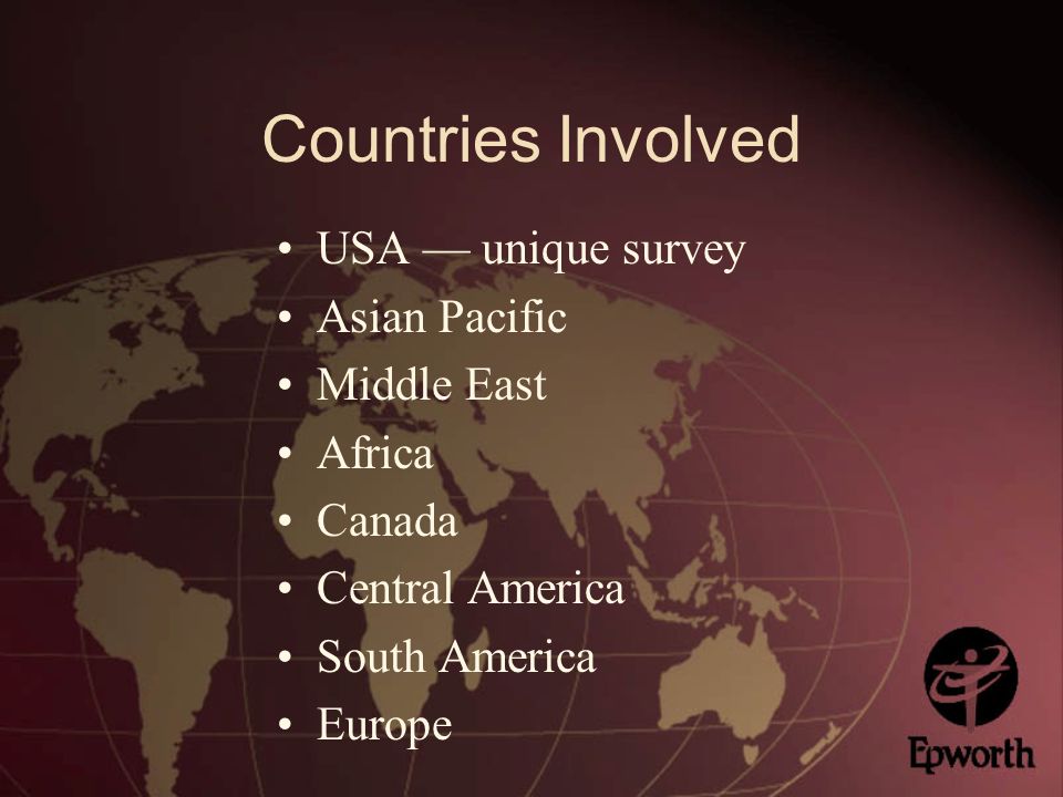 Countries Involved USA — unique survey Asian Pacific Middle East Africa Canada Central America South America Europe