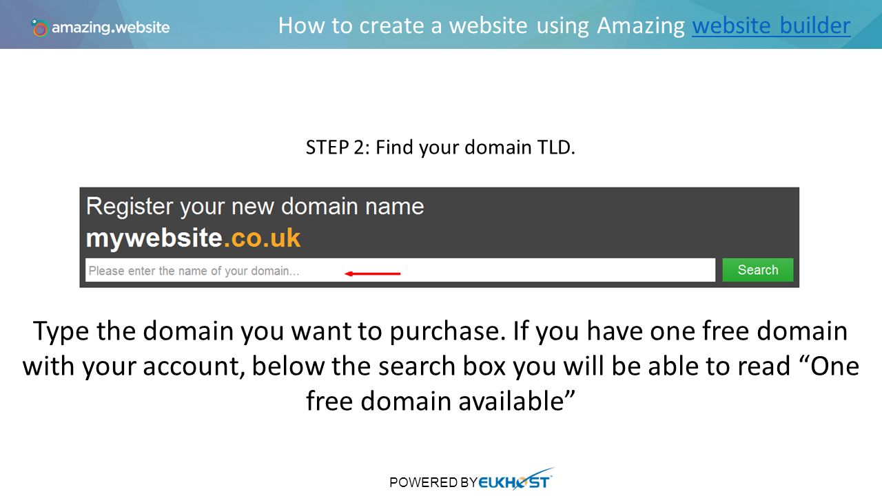 How to create a website using Amazing website builderwebsite builder STEP 2: Find your domain TLD.
