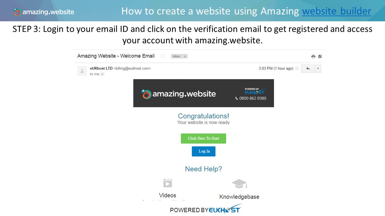 How to create a website using Amazing website builderwebsite builder STEP 3: Login to your  ID and click on the verification  to get registered and access your account with amazing.website.