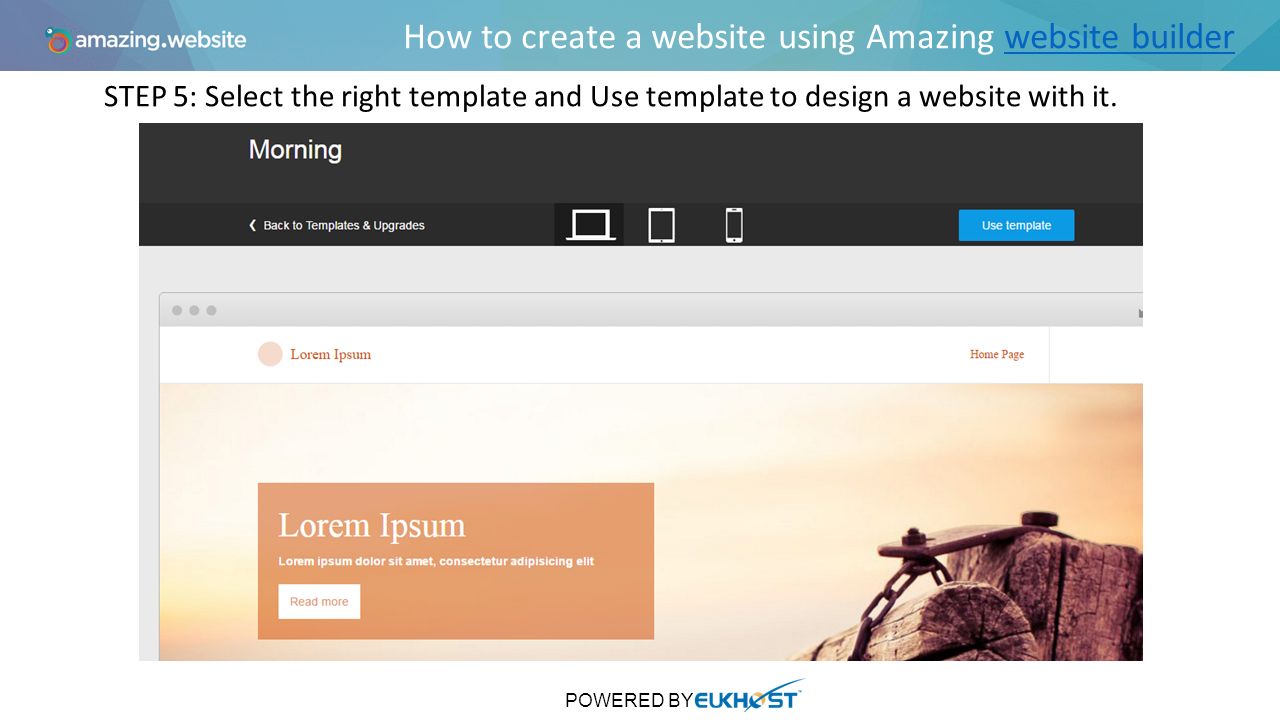 How to create a website using Amazing website builderwebsite builder STEP 5: Select the right template and Use template to design a website with it.