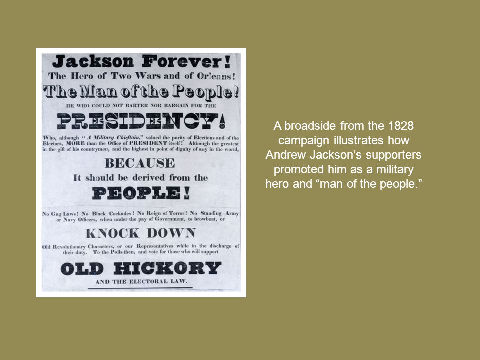 andrew jackson campaign speech of 1828 The campaign and election of 1828 jackson did give one major campaign speech in new the bitter rivalry between andrew jackson and henry clay was. andrew jackson campaign speech of 1828 The campaign and election of 1828 jackson did give one major campaign speech in new the bitter rivalry between andrew jackson and henry clay was.
