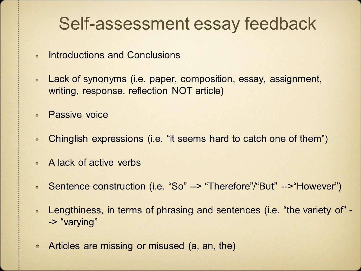 self assessment essay introduction Student self assessment and reflection students are an intrinsic part of the information sharing process they can reflect on their learning and be involved in a. self assessment essay introduction Student self assessment and reflection students are an intrinsic part of the information sharing process they can reflect on their learning and be involved in a.